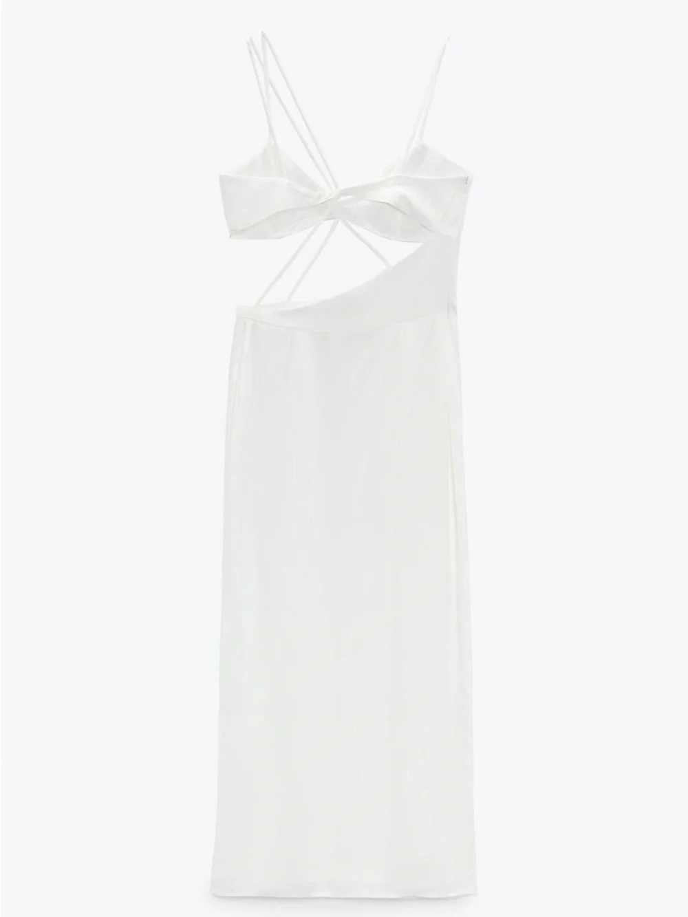 ZARA WOMAN WHITE SATIN EFFECT CUT OUT DRESS - Picture 8 of 9